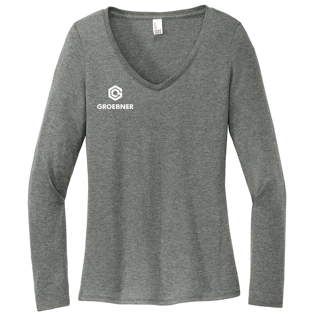 District Women's Heathered Charcoal Perfect Tri Long Sleeve V-Neck Tee