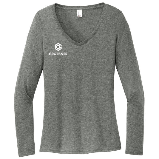 District Women's Heathered Charcoal Perfect Tri Long Sleeve V-Neck Tee