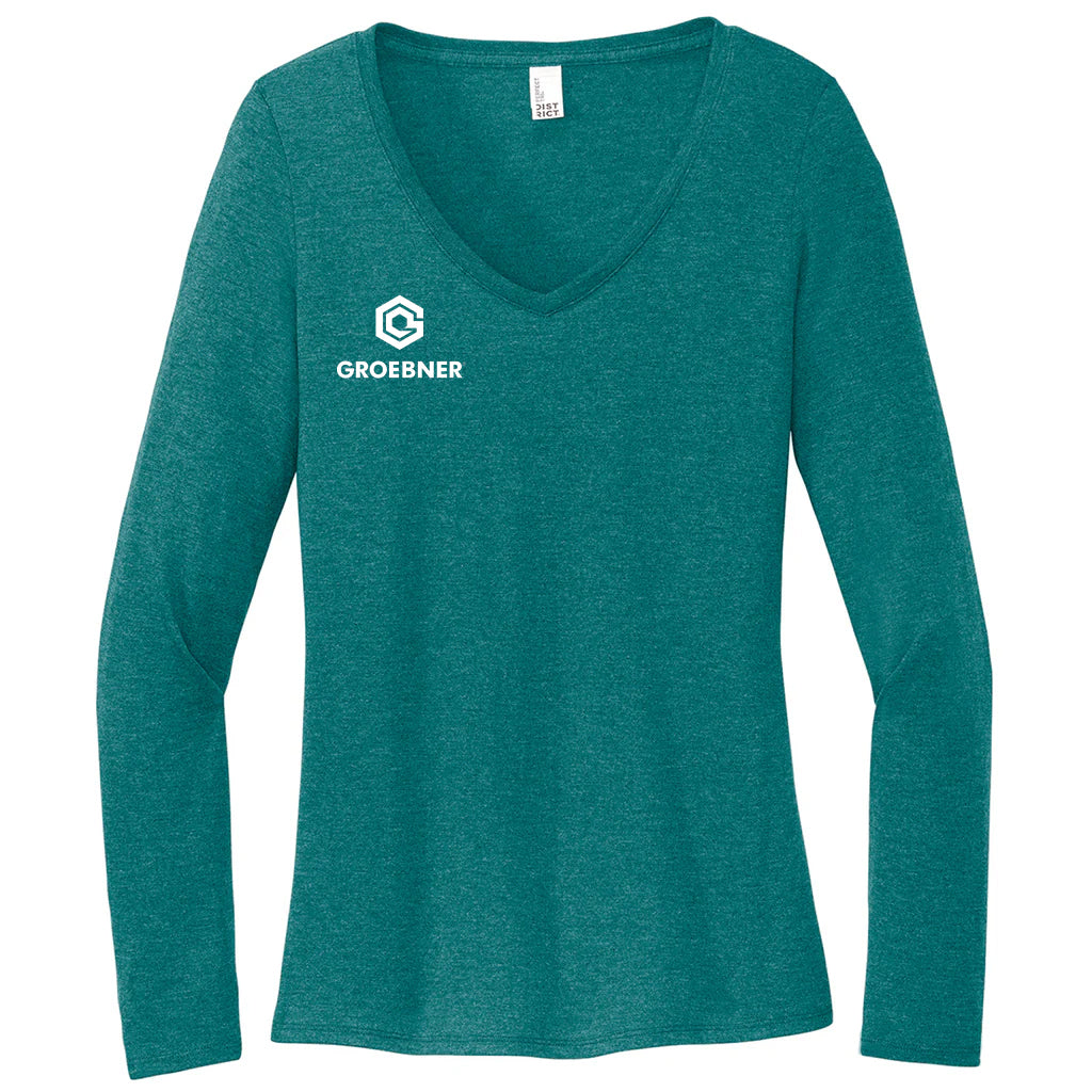 District Women's Heathered Teal Perfect Tri Long Sleeve V-Neck Tee