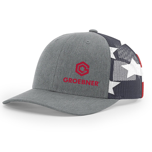 Richardson Heather Grey/Stars & Stripes Printed Mesh Trucker Hat