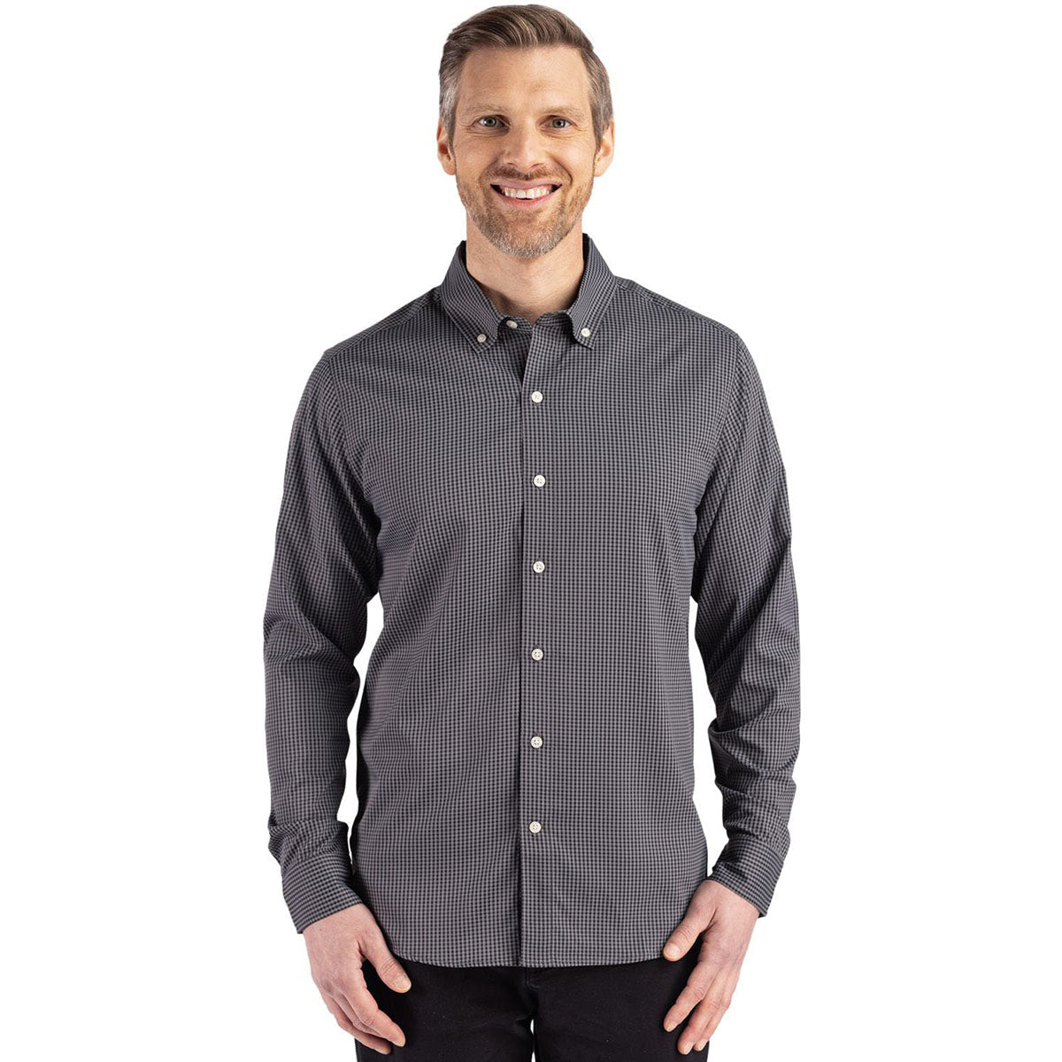Cutter & Buck Men's Black/Elemental Grey Skyline Dress Shirt