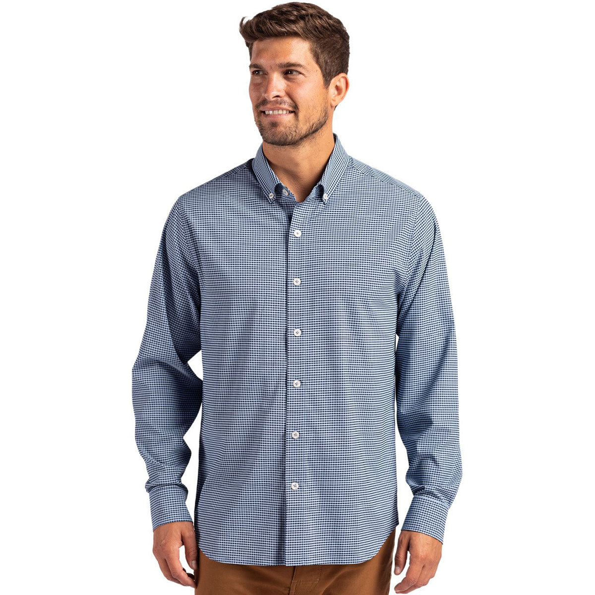 Cutter & Buck Men's Pale Blue/Navy Blue Skyline Dress Shirt