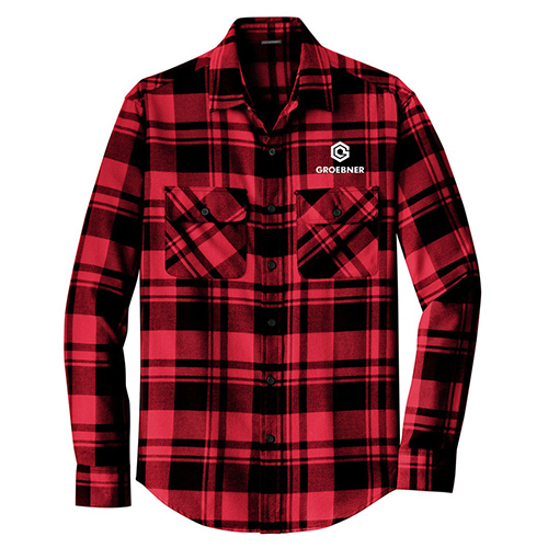 Port Authority Men's Engine Red/Black Plaid Flannel Shirt